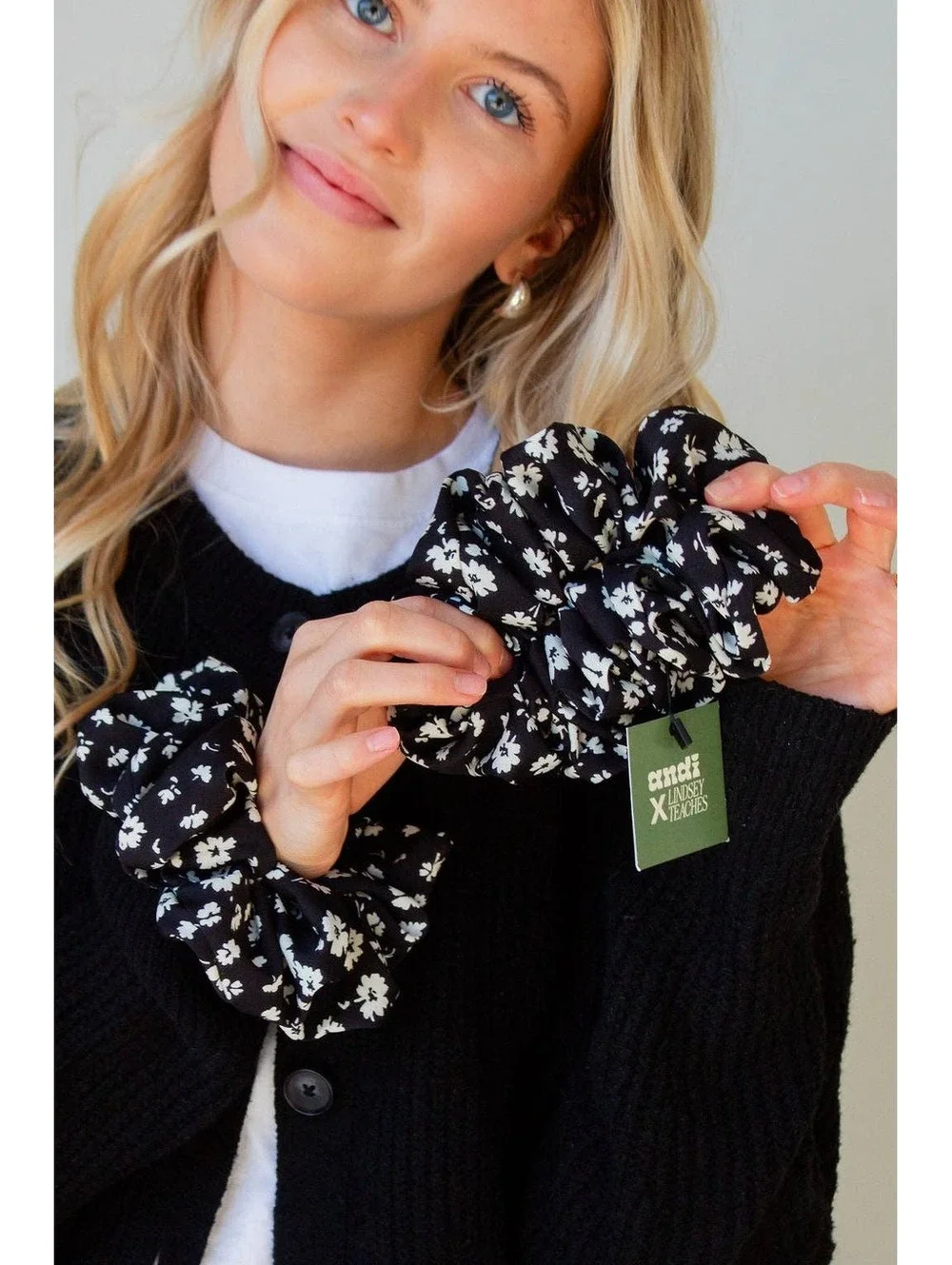 Andi Onyx Black & White Floral Jumbo Scrunchie
